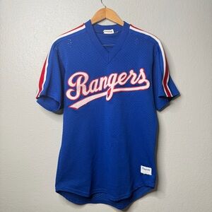 VTG MLB AL Texas Rangers Majestic Blue BP Jersey sz L